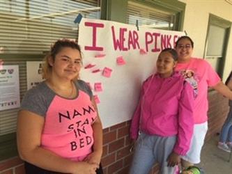 Vista students "showing up" for Breast Cancer awareness.